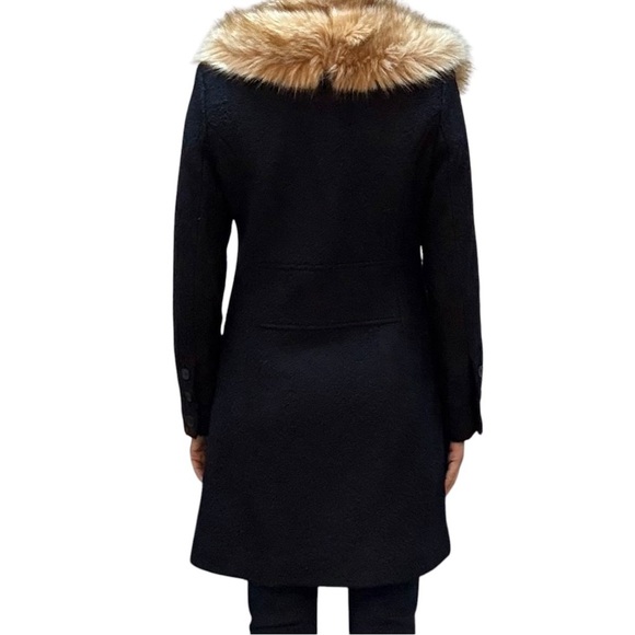 Belle Badgley Mischka Navy Blue Coat withh Faux Fur Size 2 - Picture 3 of 5